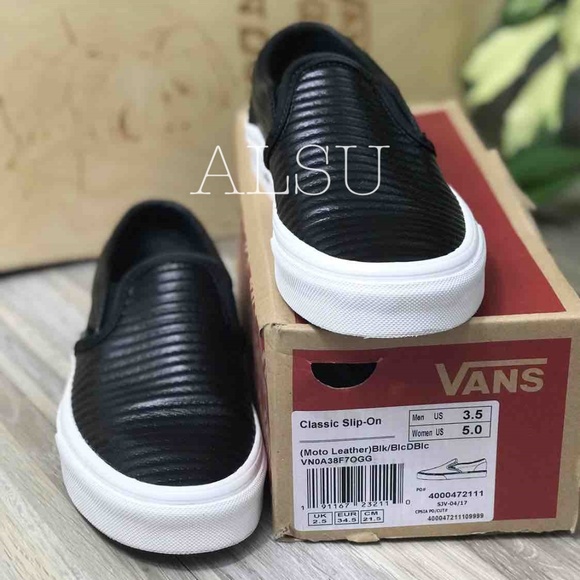 NWT VANS Classic Slip On Moto Leather Black Kid’s - Picture 4 of 8